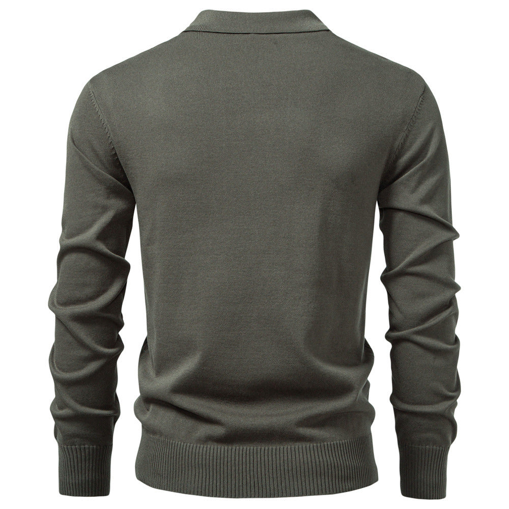 Men's knitted ajour sweater with short zipper and polo collar StylebySassy