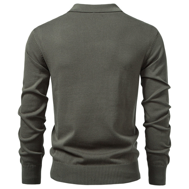 Men's knitted ajour sweater with short zipper and polo collar StylebySassy
