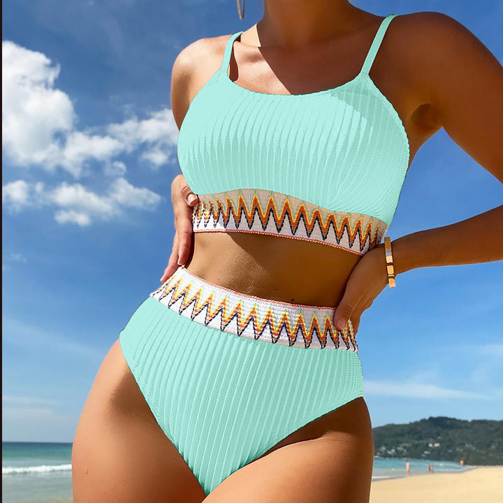 Women's High-Waisted Bikini Set with Refined Decorative Details StylebySassy
