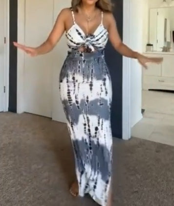 Women's sleeveless maxi dress with spaghetti straps, knot front and cut-out StylebySassy