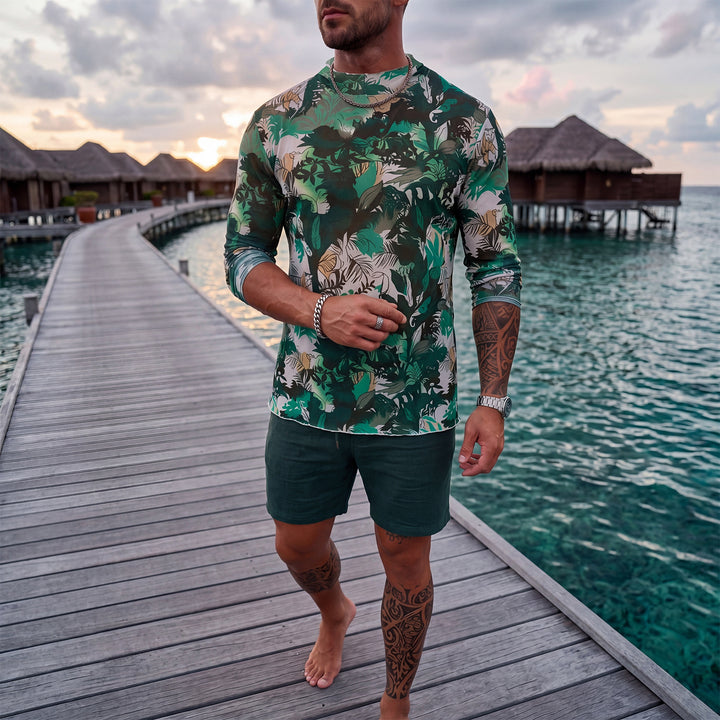 Men's Long Sleeve Shirt with Floral Pattern StylebySassy