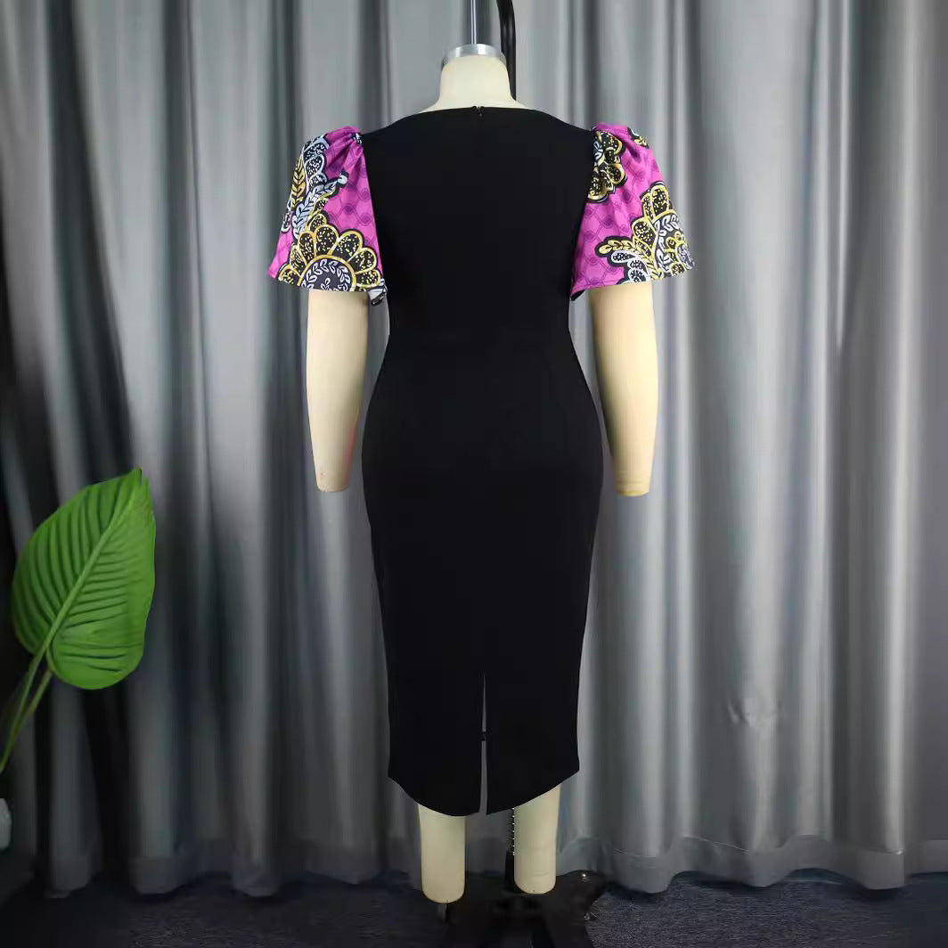 Women's fitted dress with colorful puff sleeves and asymmetrical design StylebySassy