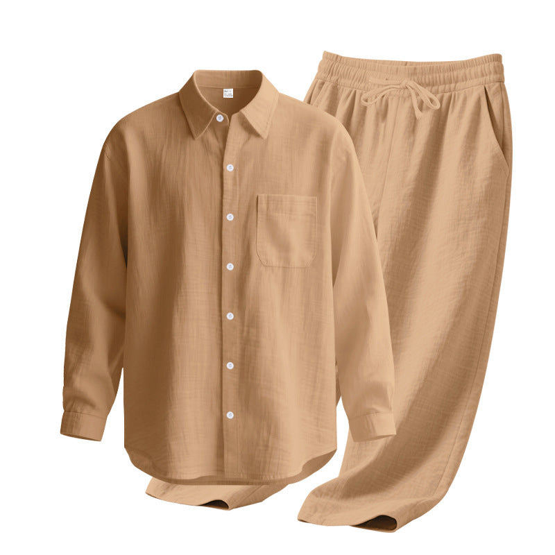 Men's light house suit made of cotton gauze with kent collar shirt, breast pocket and drawstring pants StylebySassy