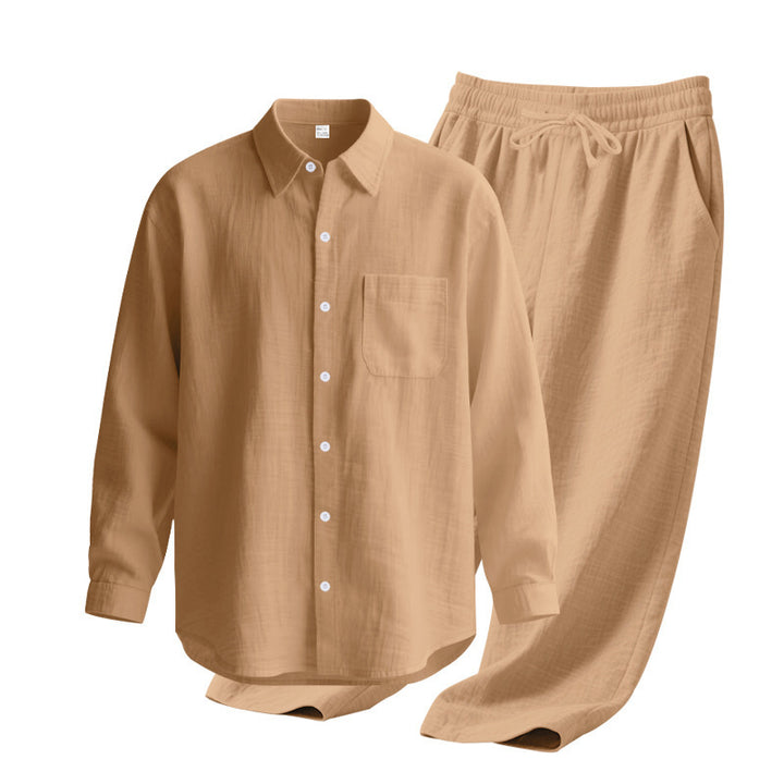 Men's light house suit made of cotton gauze with kent collar shirt, breast pocket and drawstring pants StylebySassy
