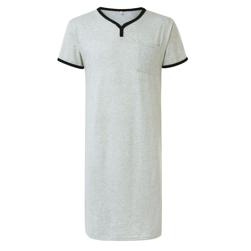 Men's long cotton sleep shirt with Henley collar StylebySassy