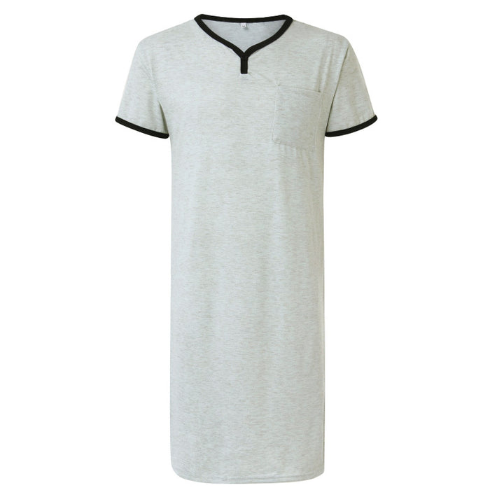 Men's long cotton sleep shirt with Henley collar StylebySassy