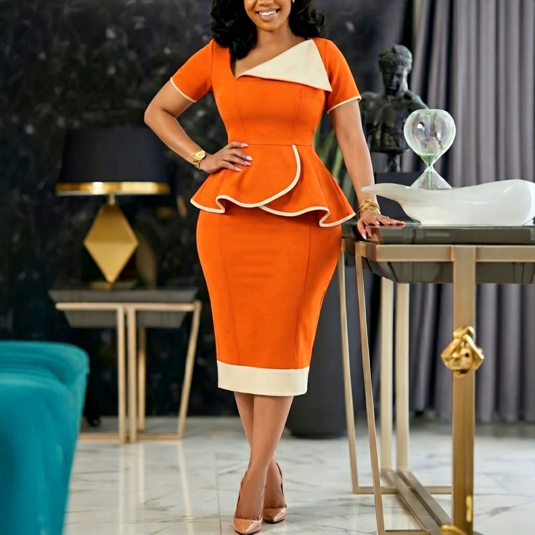 Ladies Elegant Sheath Dress with Ruffle Accents StylebySassy