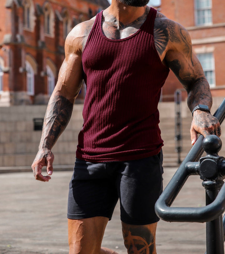 Men's ribbed muscle shirt with U-neck and stretchy cotton blend StylebySassy