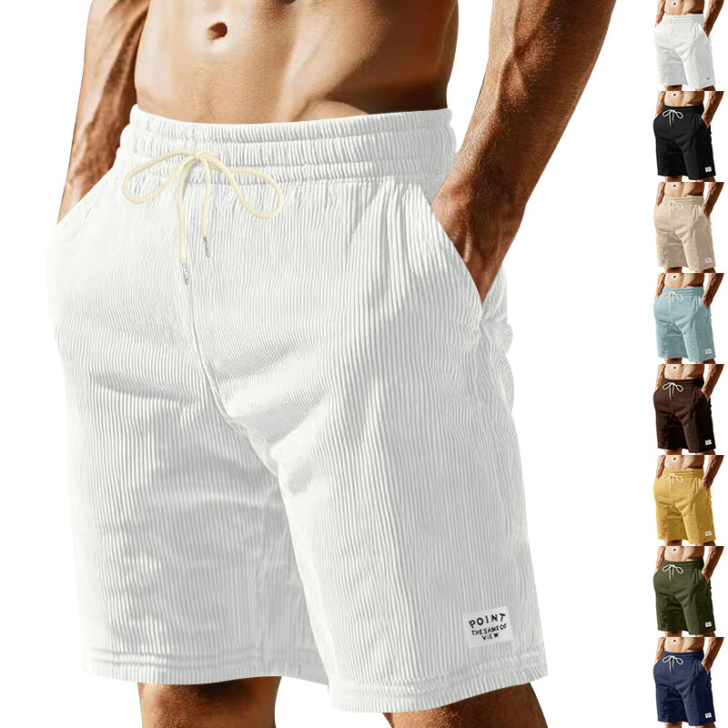 Men's knee-length lounge shorts in ribbed structure jersey with elastic drawstring waistband and patch pockets StylebySassy