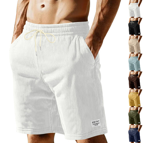 Men's knee-length lounge shorts in ribbed structure jersey with elastic drawstring waistband and patch pockets StylebySassy