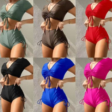 Women’s Sporty Bikini Set with Fashionable Gathering StylebySassy