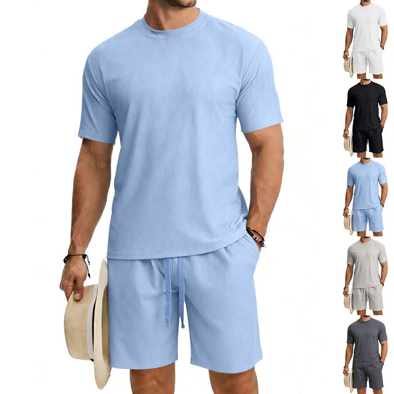 Men's short-sleeve shirt and Bermuda combination made of ribbed jersey with elastic drawstring waistband StylebySassy