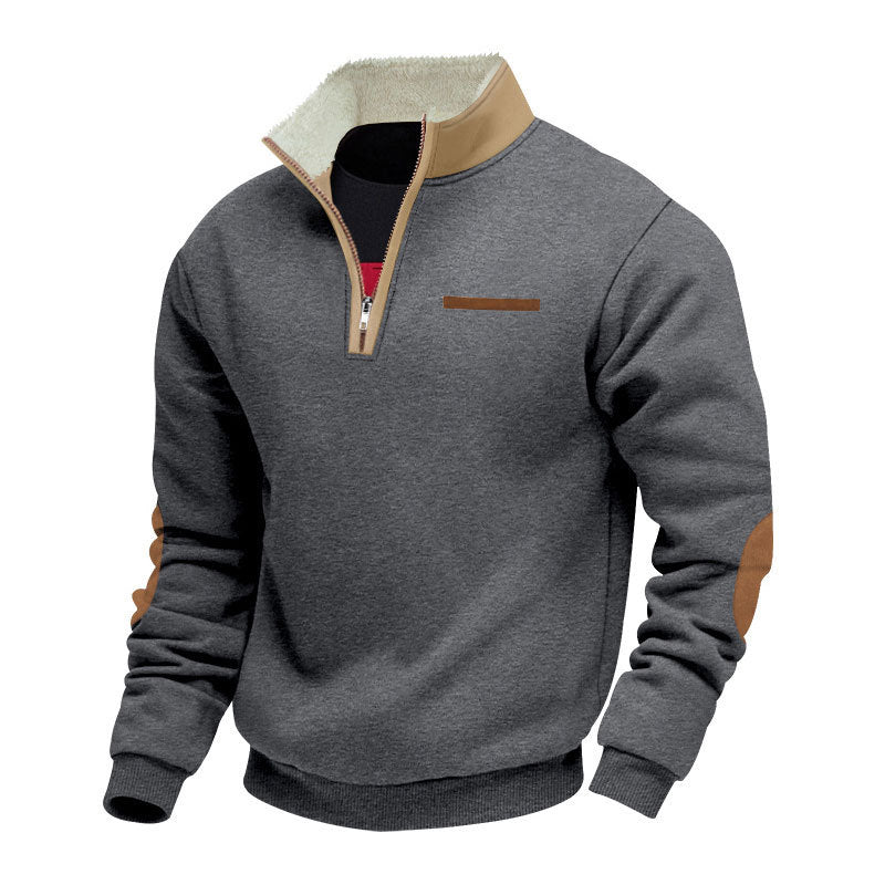 Men's half-zip troyer with teddy fleece collar and leather elbow patches StylebySassy