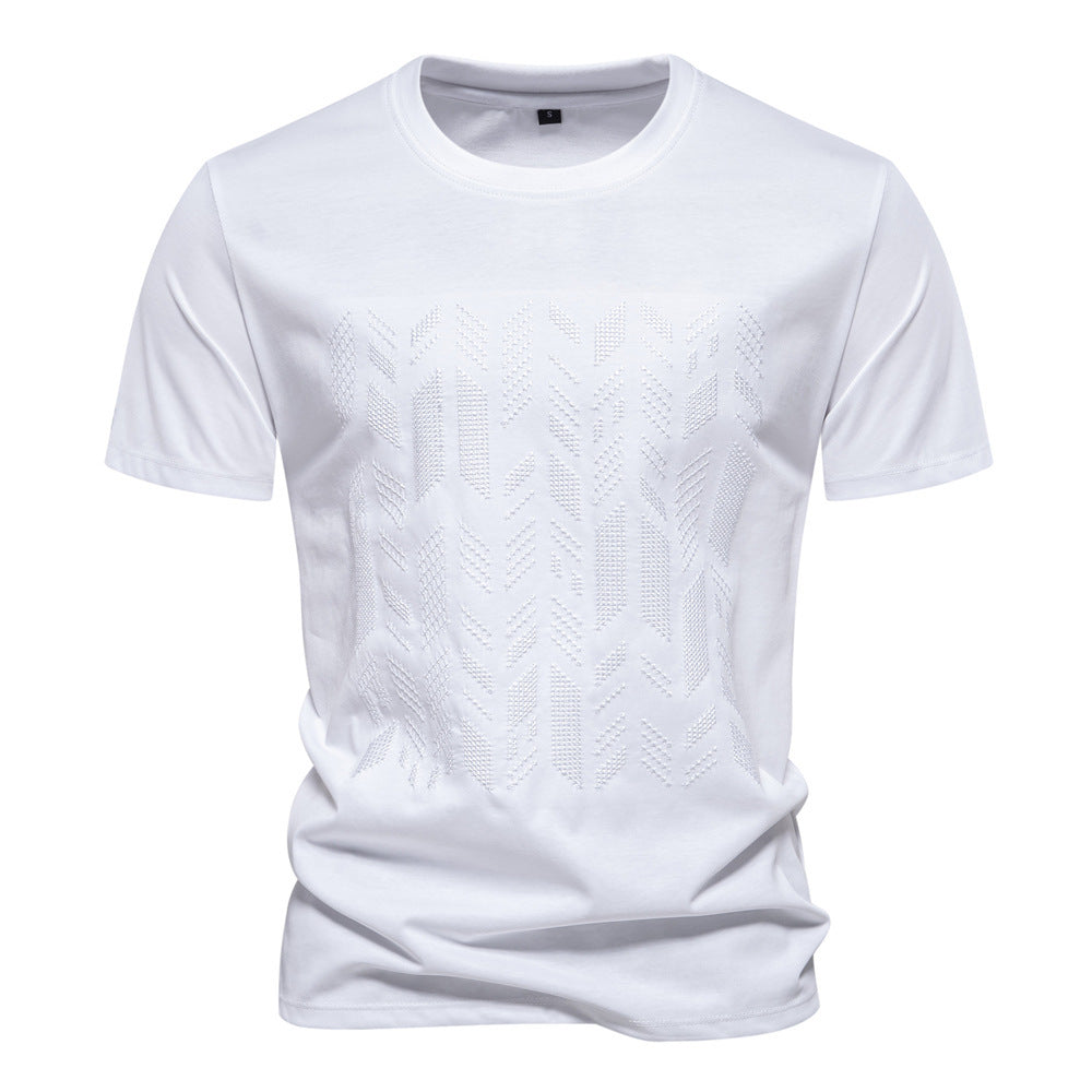 Men's round neck shirt made of cotton blend with geometric laser perforation and straight cut StylebySassy