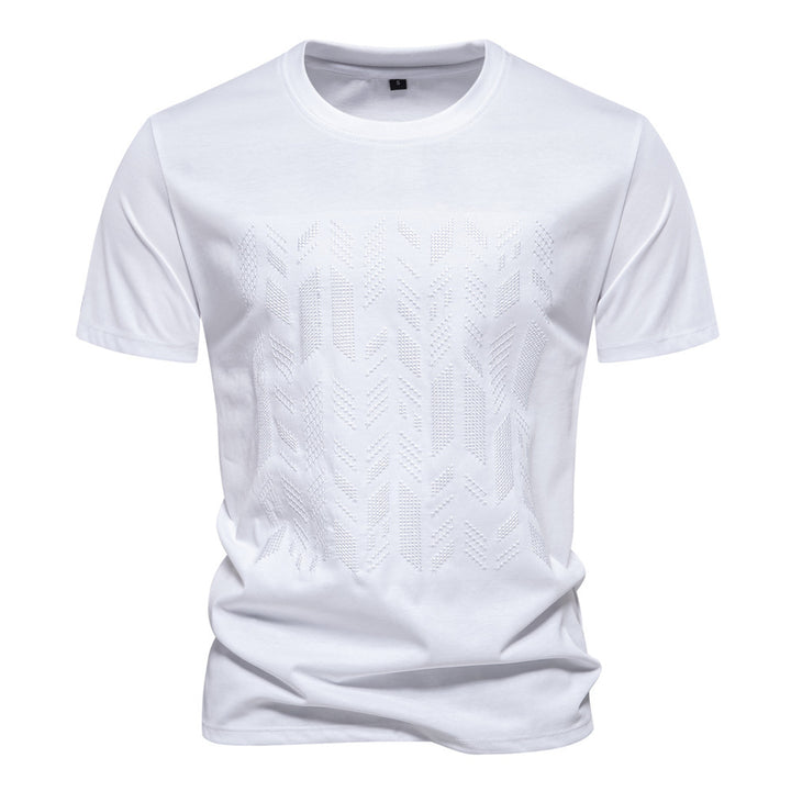 Men's round neck shirt made of cotton blend with geometric laser perforation and straight cut StylebySassy