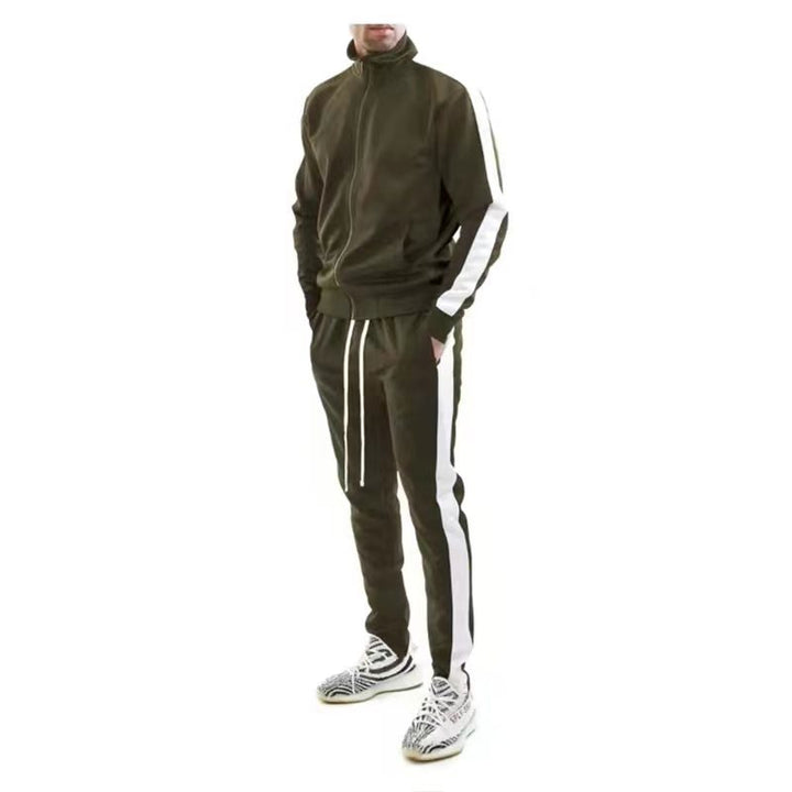 Men's slim training set with stand-up collar, zip jacket and fitted drawstring jogger StylebySassy