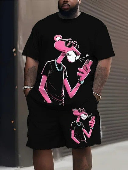 Men's casual leisure two-piece set with large smiley sunglasses print StylebySassy