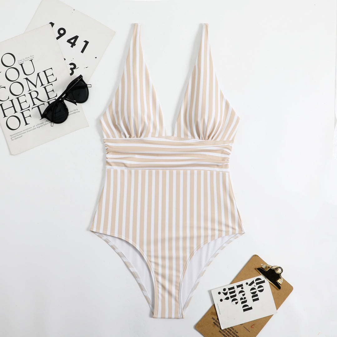 Women's One-Piece Swimsuit with Deep V-Neck and High-Cut Design StylebySassy