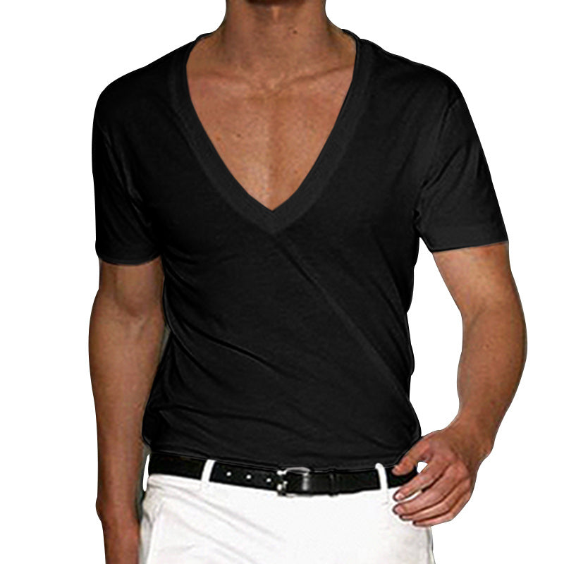 Men's deep V-neck short sleeve shirt made of cotton stretch with a tailored fit StylebySassy