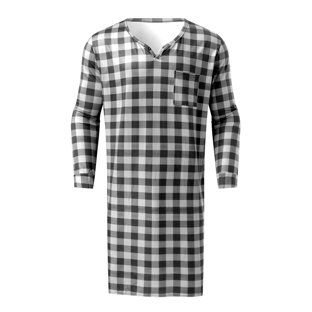 Men's long plaid nightgown with chest pocket and matching pointed hat StylebySassy