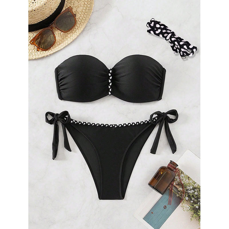 Women's Bandeau Bikini Set with sophisticated ruffle details and adjustable ties StylebySassy