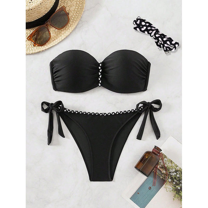 Women's Bandeau Bikini Set with sophisticated ruffle details and adjustable ties StylebySassy