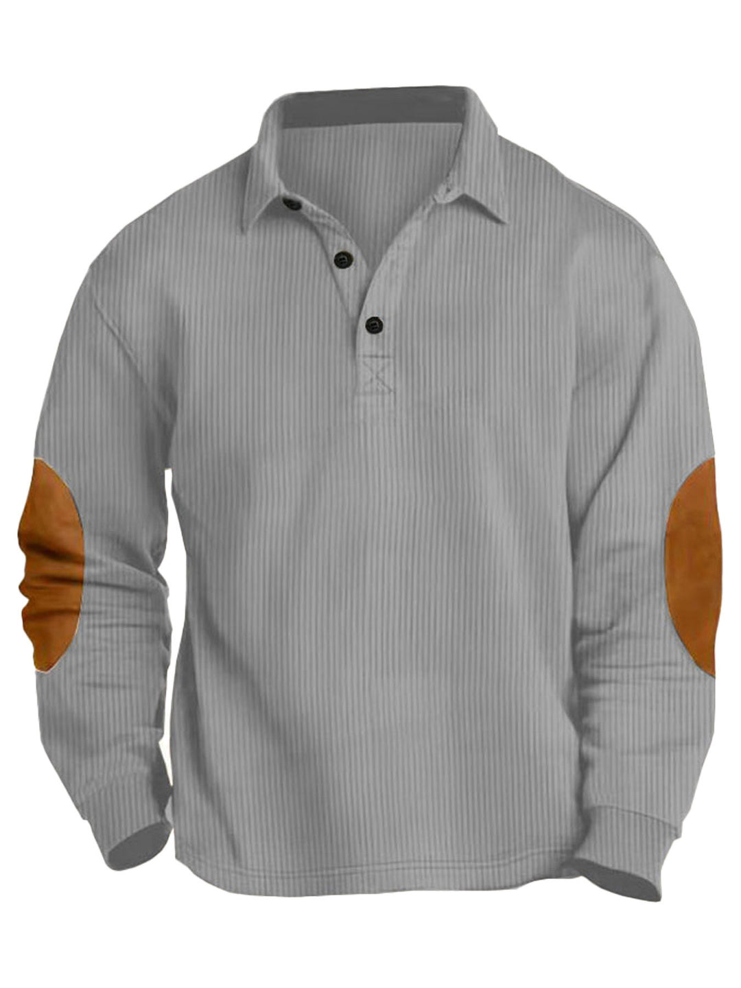 Men's nan legeres long sleeve polo shirt with shirt collar, short button placket, fine texture and velour elbow patches StylebySassy