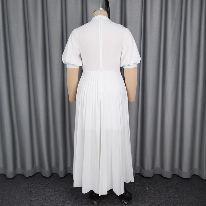 Ladies Elegant Maxi Dress with Pleated Skirt and Keyhole Neckline StylebySassy