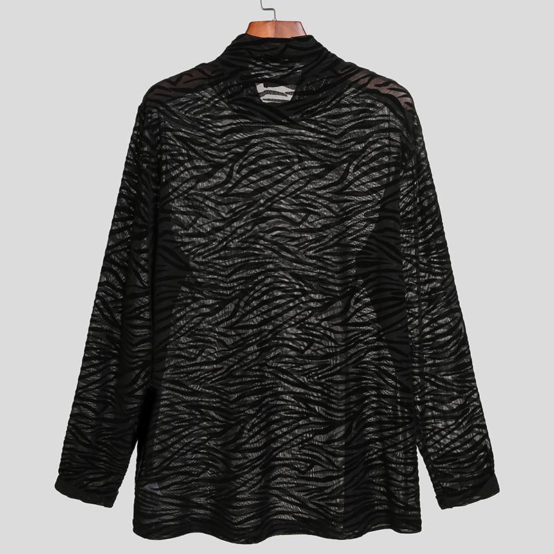 Women's transparent long-sleeve net top with turtleneck and animal structure pattern StylebySassy