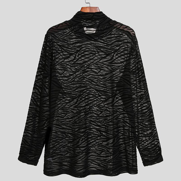 Women's transparent long-sleeve net top with turtleneck and animal structure pattern StylebySassy
