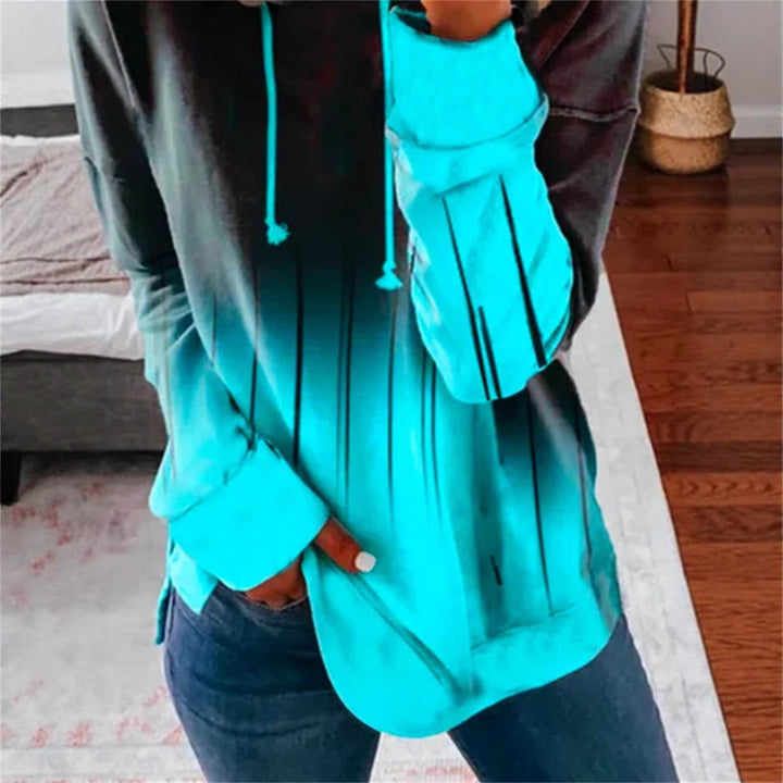 Women's Relaxed-Fit Hoodie Sweatshirt with Ombre Effect, Drawstring, Rounded Hem, and Side Slits StylebySassy