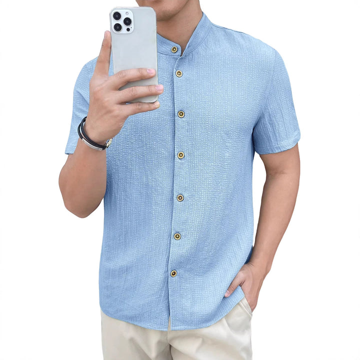 Men's lightweight wrinkle structure overshirt with rolled-up sleeves relaxed overshirt silhouette StylebySassy