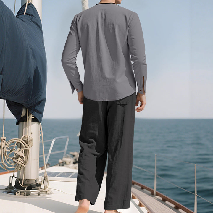 Men's tunic and Palazzo pants set with Henley placket, decorative embroidery and wide cut StylebySassy