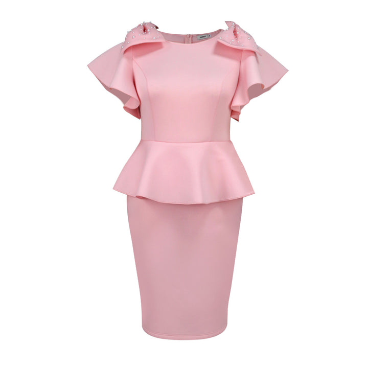 Women's Elegant Dress with Voluminous Ruffle Hems and Pearl Accents StylebySassy