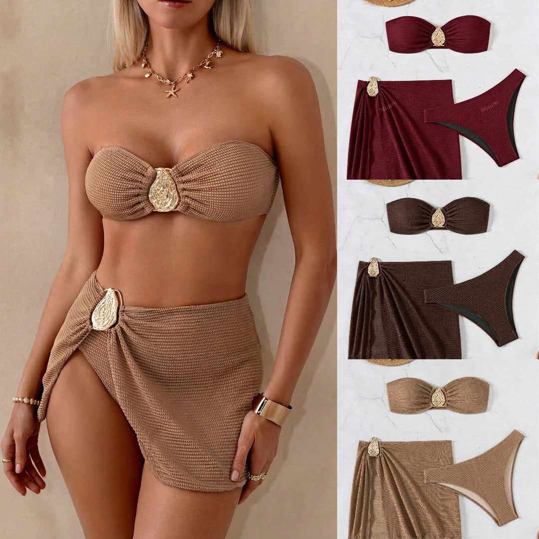 Women's bandeau bikini set with decorative wrap skirt StylebySassy
