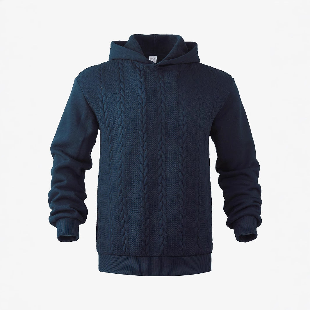 Men's knitted look hoodie with cable pattern and ribbed hem StylebySassy