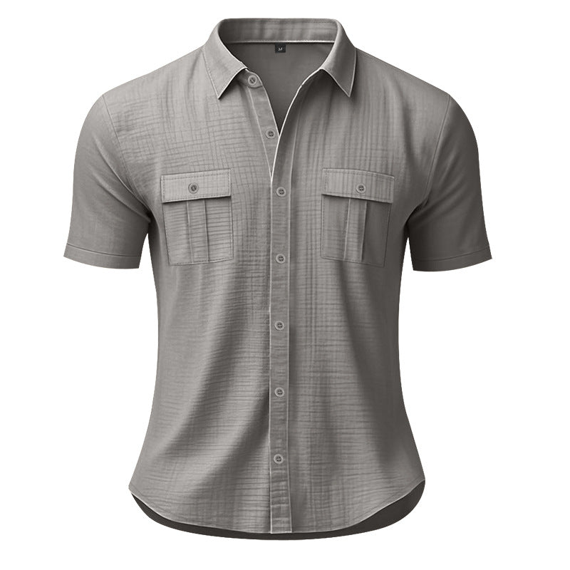 Men's summer short-sleeve shirt made of gauze with patch flap pockets StylebySassy