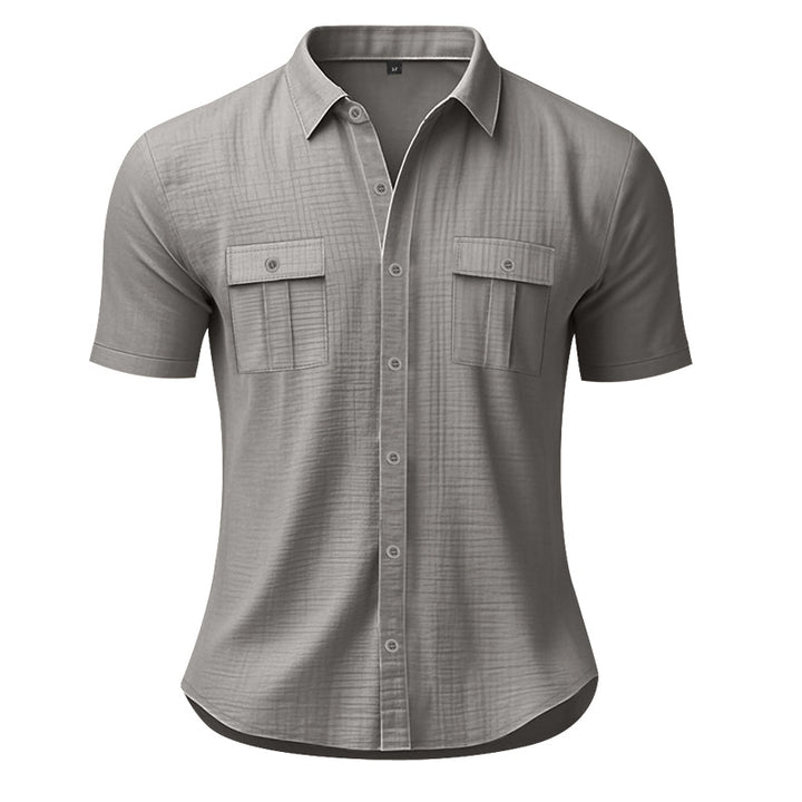 Men's summer short-sleeve shirt made of gauze with patch flap pockets StylebySassy