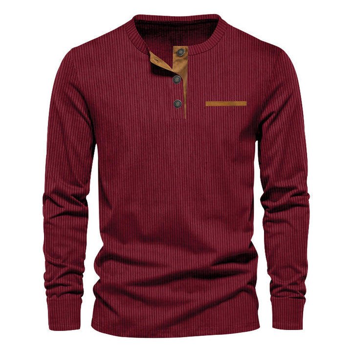 Men's ribbed Henley long sleeve shirt made of cotton blend fitted StylebySassy
