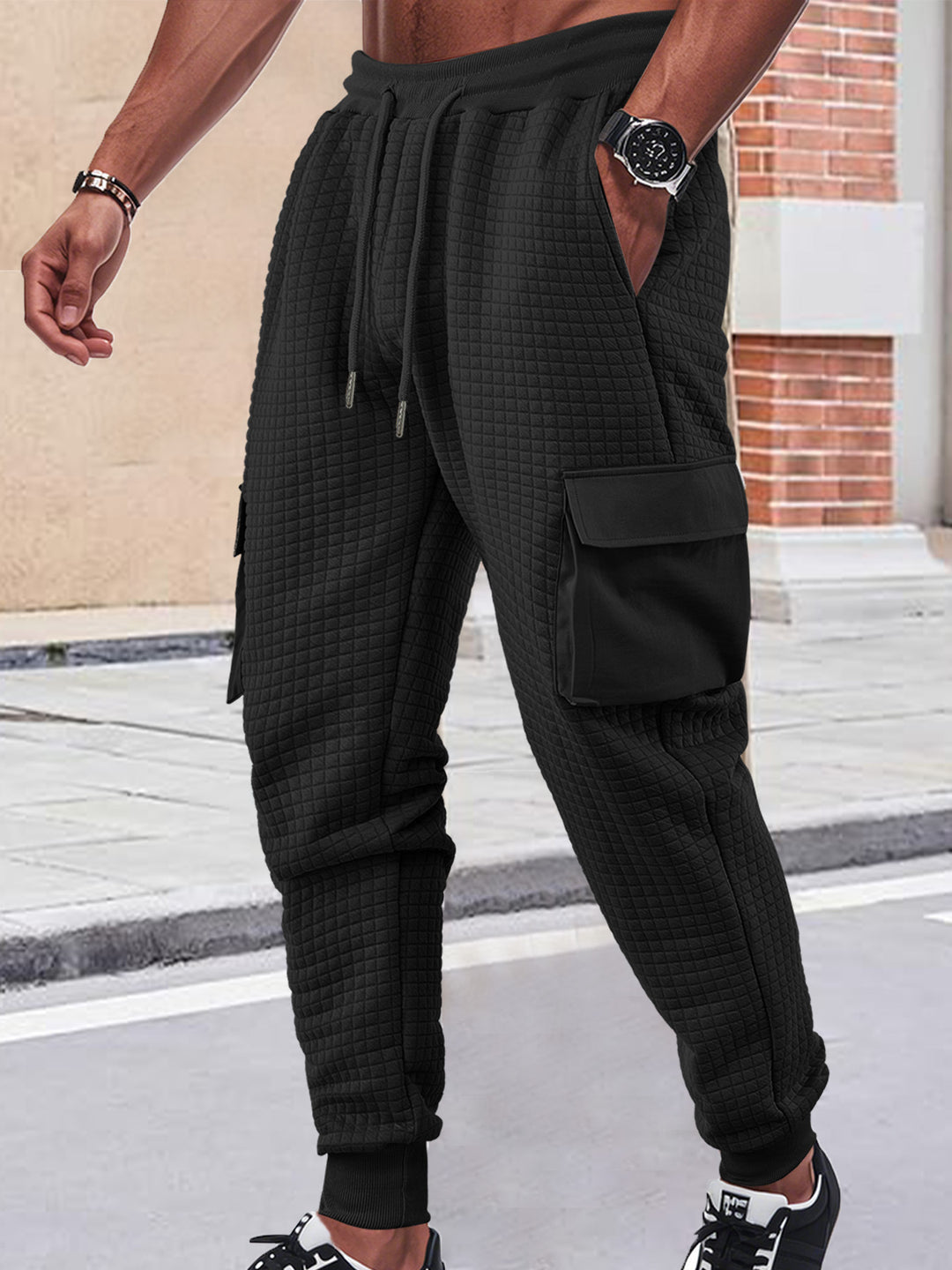Men's Nano Square Structured Cargo Jogging Pants with Drawstring Waist and Patch Side Pockets StylebySassy