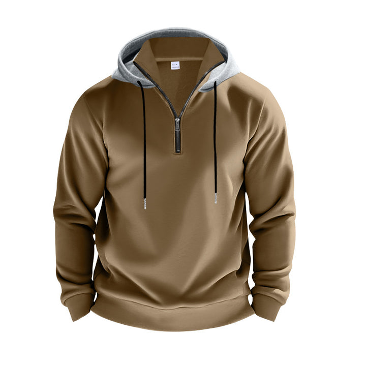 Men's sporty hoodie sweatshirt with short front zipper, contrast-lined hood and elastic ribbed cuffs StylebySassy