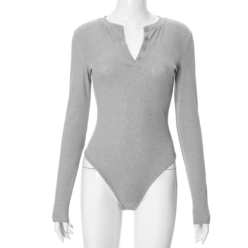 Women's Long Sleeve Bodysuit with Button Placket StylebySassy