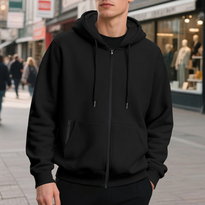 Men's oversized zip-up hoodie with kangaroo pockets and contrasting inner lining StylebySassy