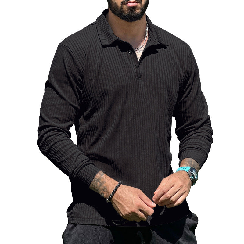 Men's ribbed long-sleeve polo with textured knit and half-button placket StylebySassy