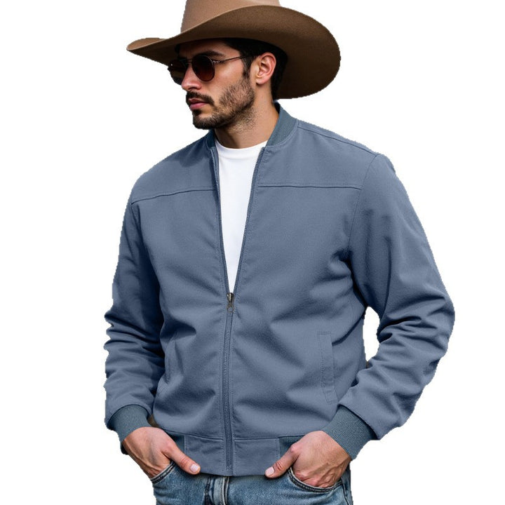 Men's faux suede bomber jacket with stand-up collar, ribbed cuffs, and side pockets StylebySassy