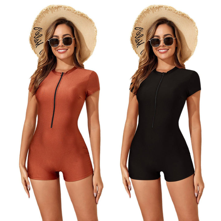 Ladies sporty short-sleeve swimsuit with zipper StylebySassy