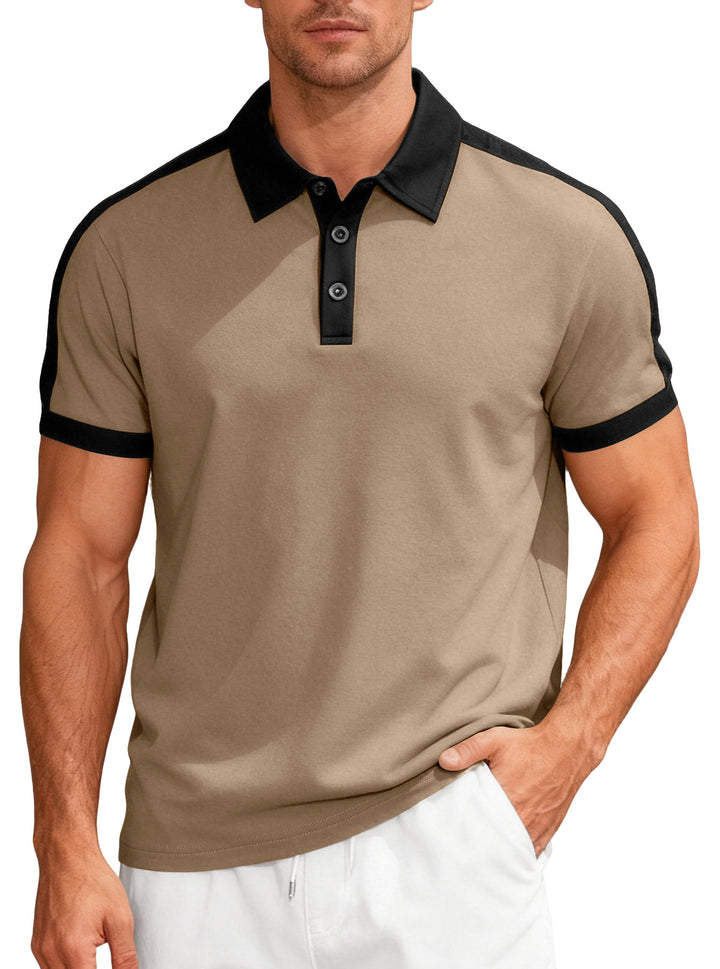 Men's nan Premium polo in retro contrast look with shirt collar and three-button placket StylebySassy