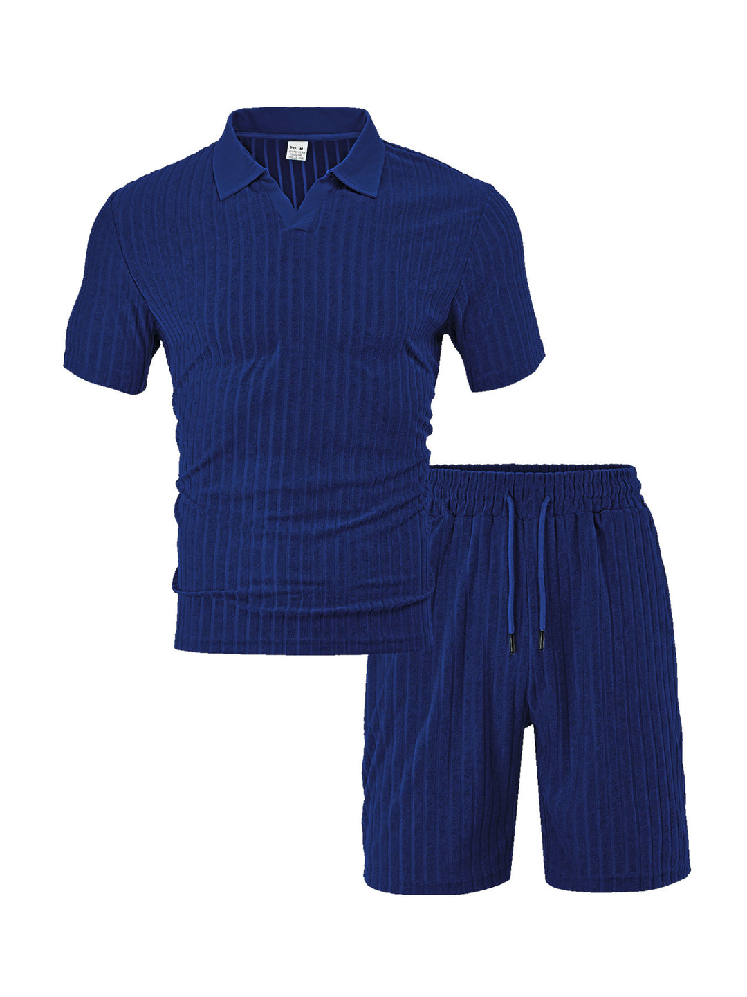 Men's knit lounge ensemble with polo collar V-insert and drawstring bermudas StylebySassy