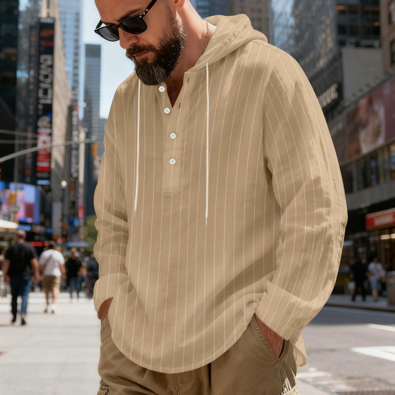 Men's hooded shirt with button placket and pinstripes StylebySassy