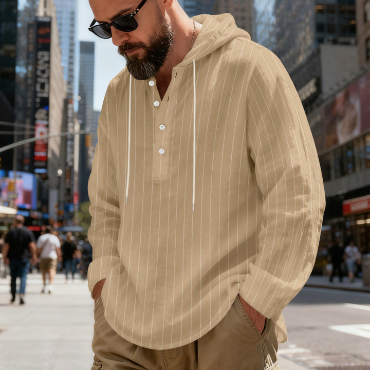 Men's hooded shirt with button placket and pinstripes StylebySassy